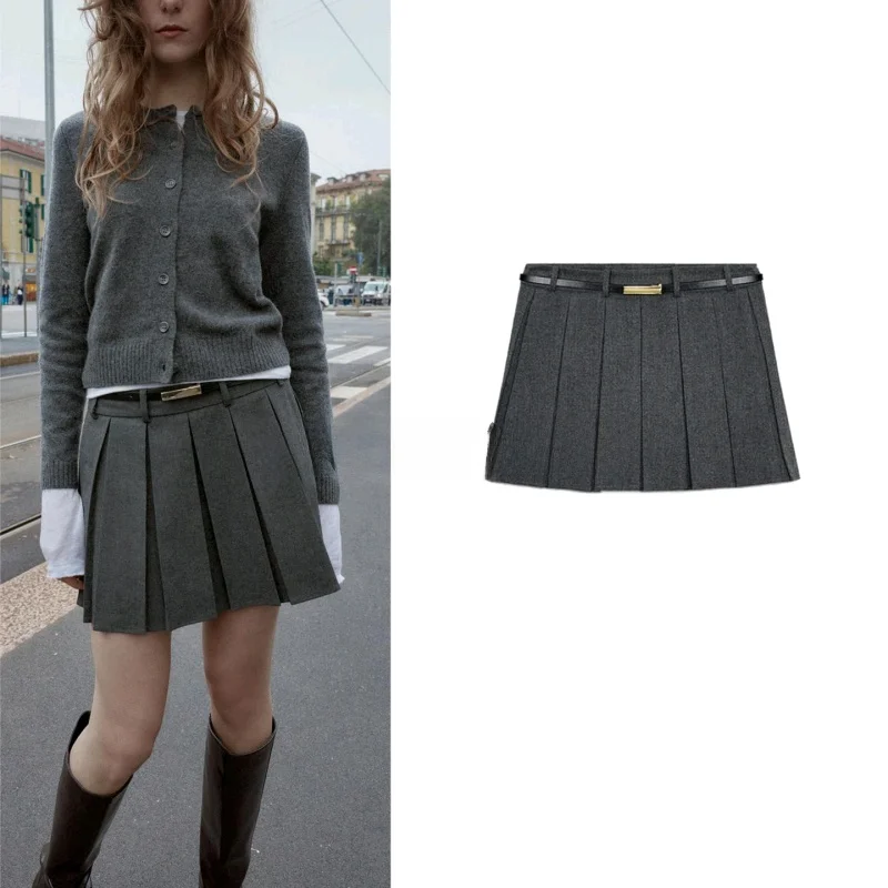ハイウエスト A ライン スカート パンツ レディース スレ カジュアル 新しい冬用 裏地付き ベルト付き プリーツ Ci 通勤 ポリエステル繊維