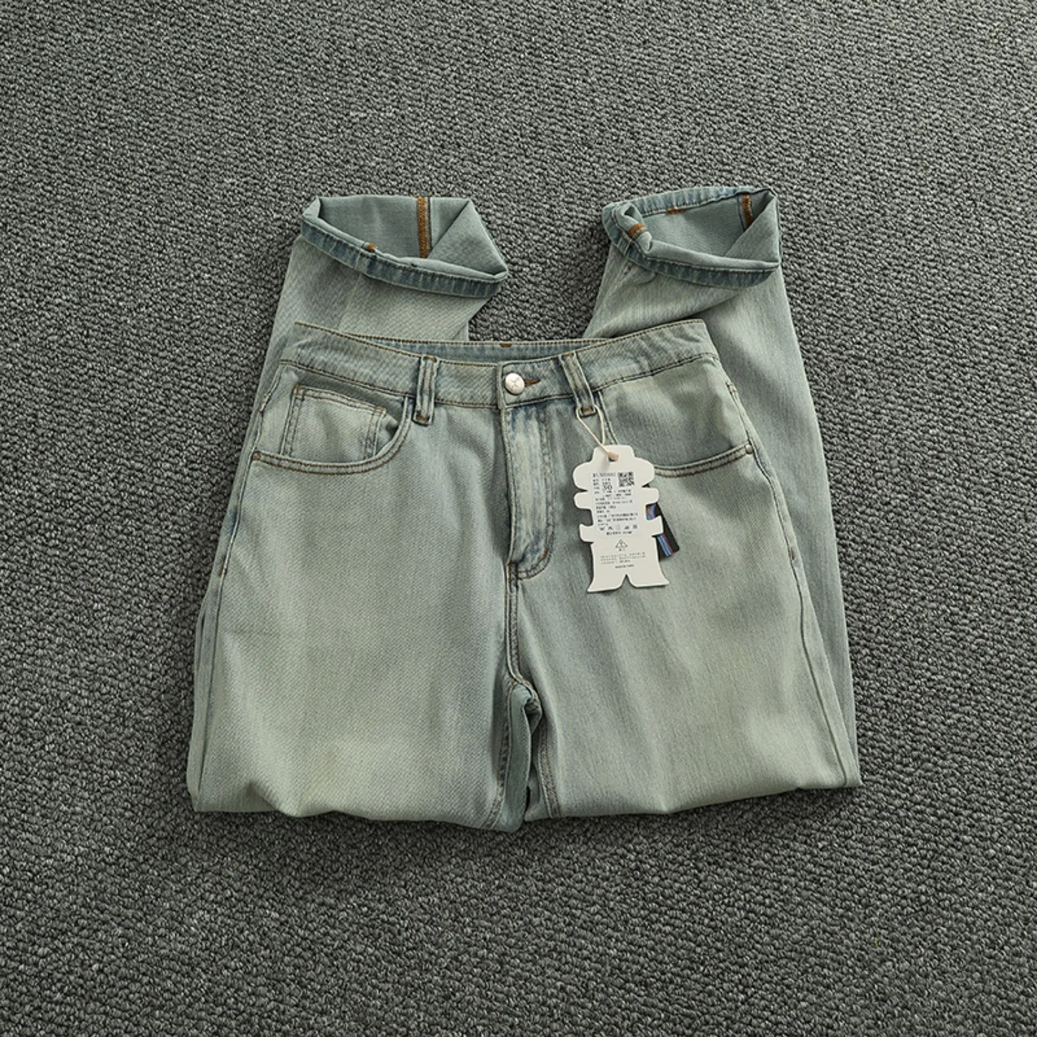 سراويل جينز عالية الساق واسعة ومستقيمة للرجال مريحة للربيع والصيف رقيقة للغسيل القديم