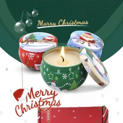 1pc Christmas Candle Jar Candy Flower Tea Gift Box  Aromatherapy Tinplate Box Storage Pot Round Drum Shaped Metal Tin Can