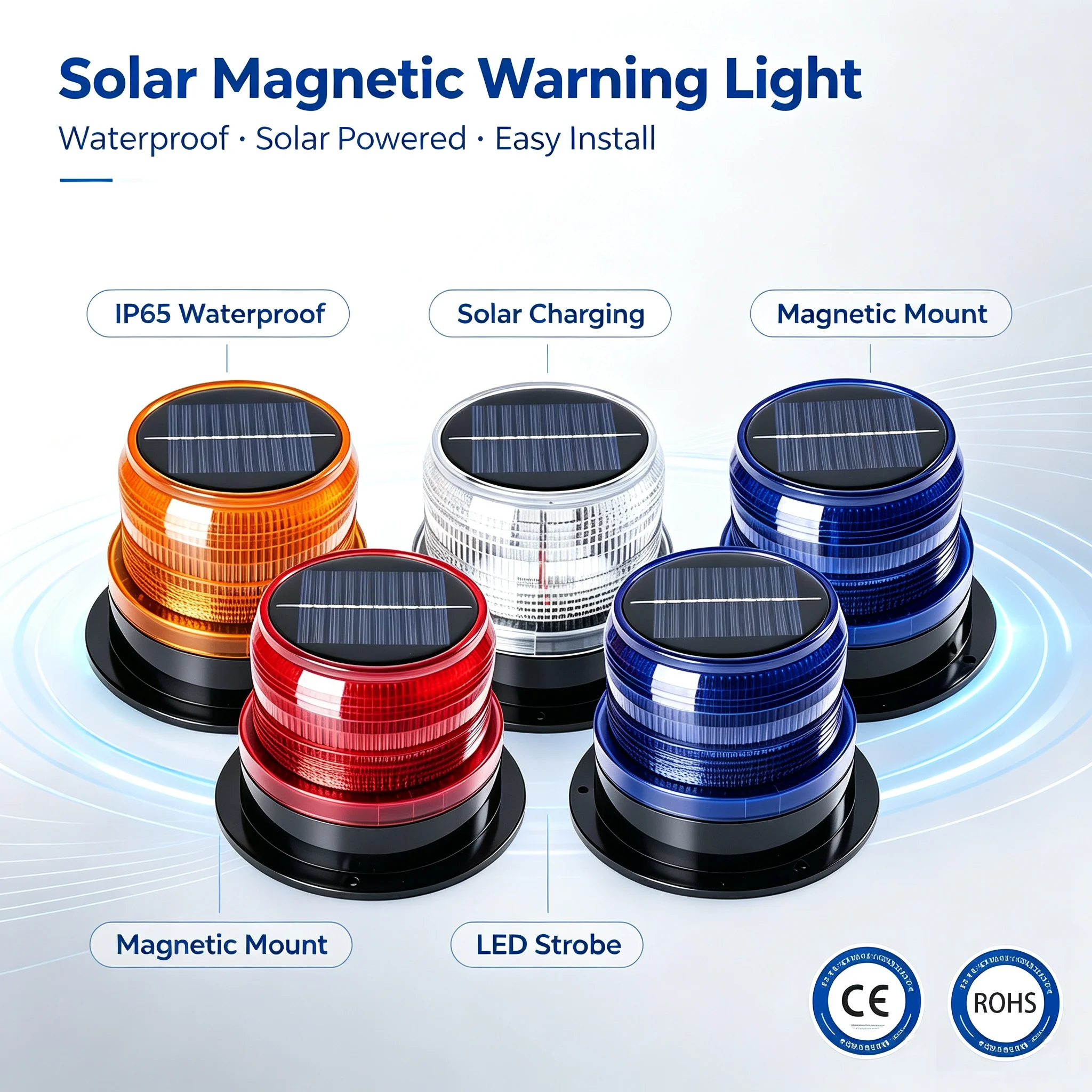 Solar Power Warning Flash Beacon Light Sensor Emergency Indication LED Lamp Car Rotating Traffice Safety Light Magnet Ceiling