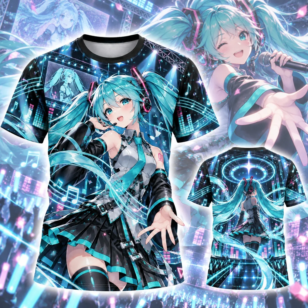 T-shirt à motifs d’anime de Hatsune Miku, pour femmes, adulte, avec imprimé représentant une chanteuse virtuelle, idéal pour les concerts de musique, manches courtes, haut décontracté.