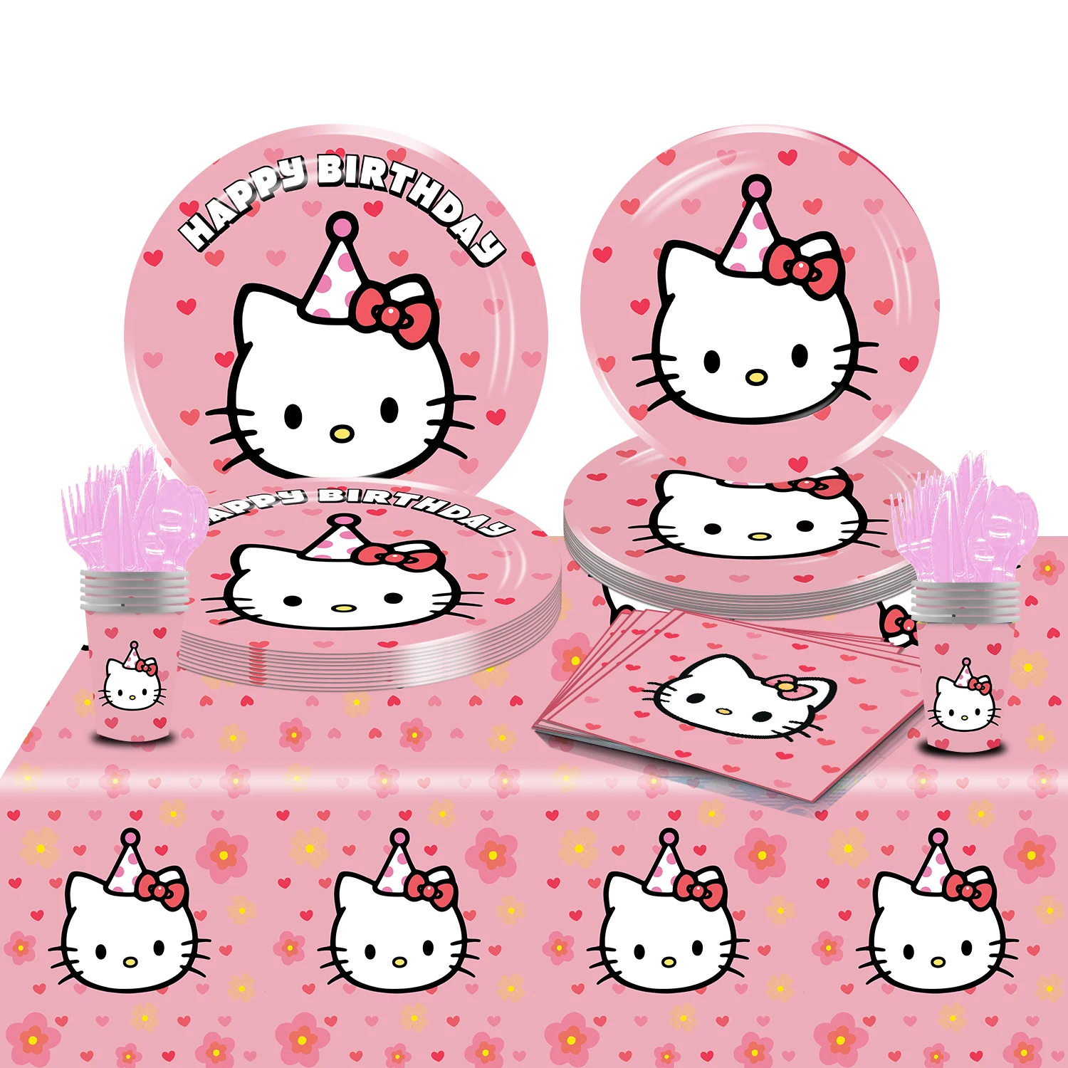 

Hello Kitty Birthday Decor Pink Hello Kitty Cat Disposable Party Plates Tablecloth Paper Towels Girls Baby Shower Supplies