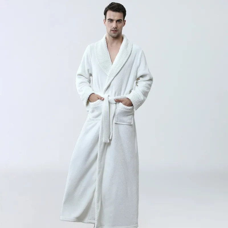 Popular Men\'s Sleeping Robe Autumn and Winter Coral Fleece Bathrobe Solid Color Soft Men\'s Bathrobe Coral Long Home Clothes