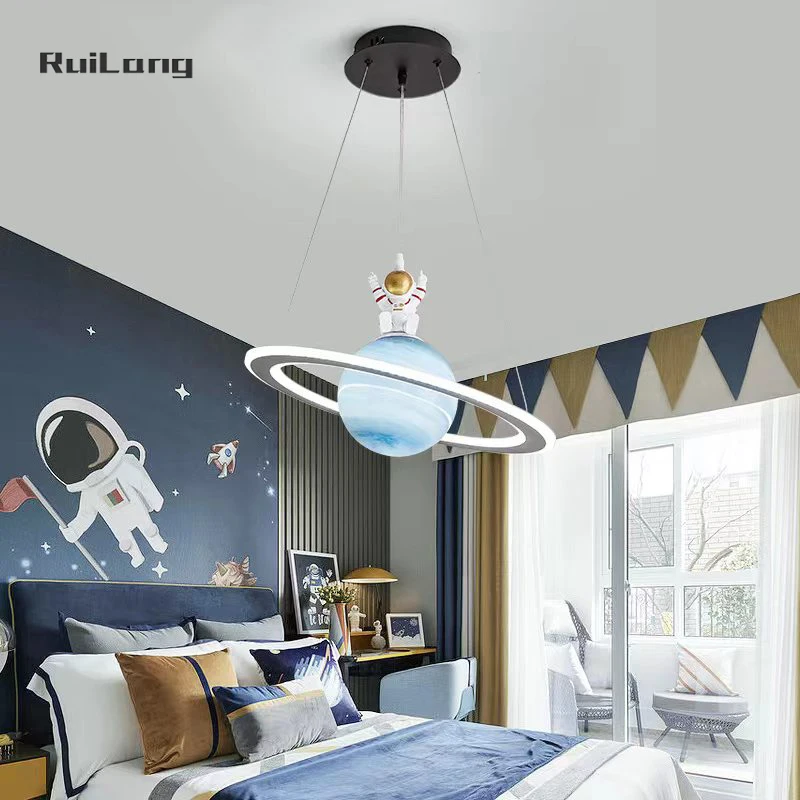 Cartoon Planet Astronaut Chandelier For Kids Room Boys Girl Bedroom Pendant Lights Glass Ball Kitchen Led Hanging Lamp Luminaria