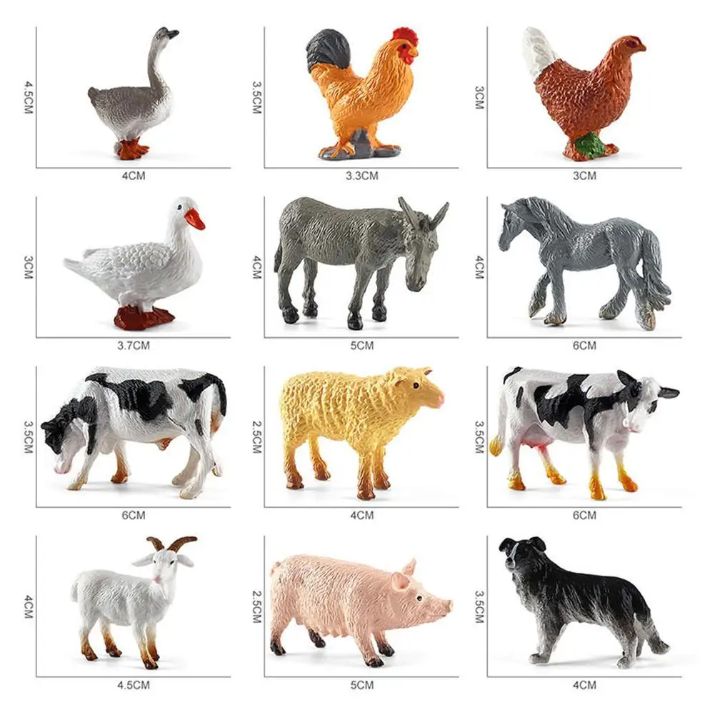 12 pezzi Set Mini bambole da fattoria simulato modello di bambola animale da fattoria giocattoli fattoria lavabile granaria animale Action Figure per la decorazione della torta