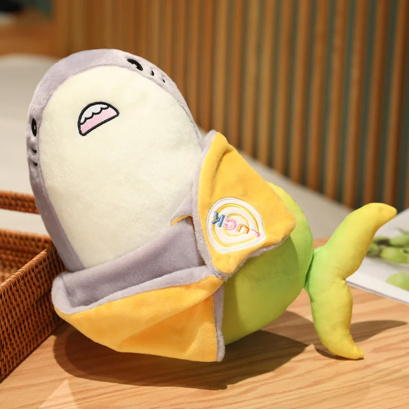 35-65cm Cute Mango Shark Plush Toy Stuffed Animal Soft Plushie Funny Shark Turn into Mango Pillow Doll Toys for Kids Girls Gift