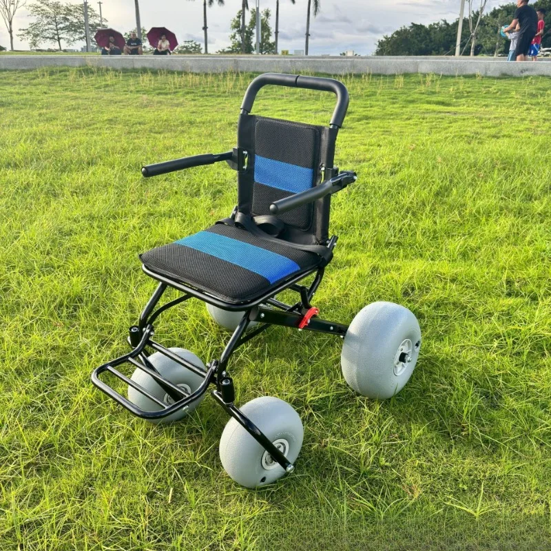 Portable beach wheelchair, can flip handrails, light, PU inflatable wheels, for beach and grass
