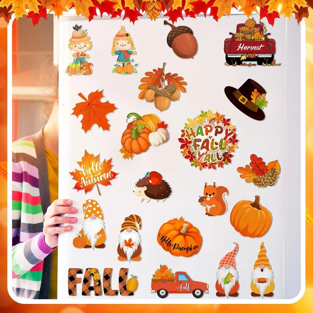24 pieces of autumn magnets, pumpkin autumn refrigerator stickers, leaf acorns, outdoor refrigerator iron door PVC magnets