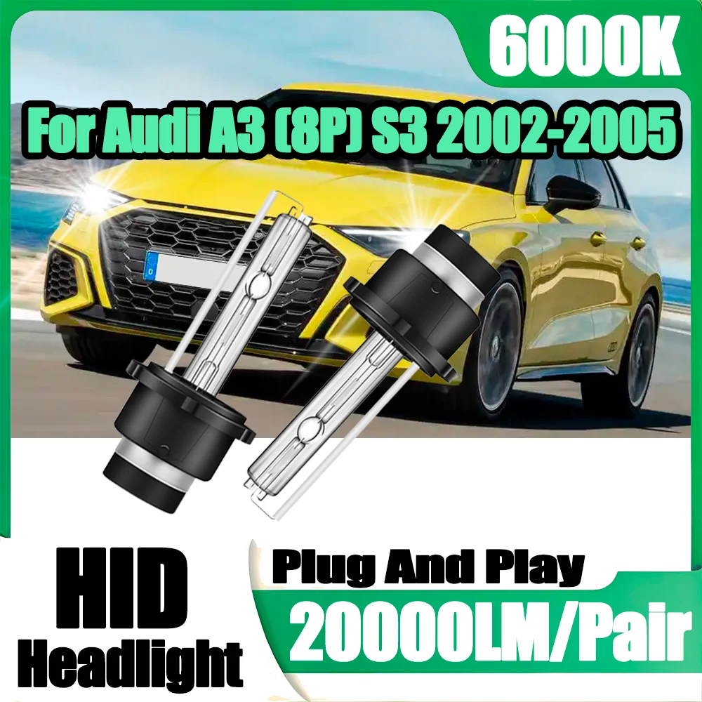

2PCS D2S Super Bright Front Lights Xenon Headlight Car Lights Xenon Lamps 6000K White 20000LM 12V For Audi A3 (8P) S3 2002-2005