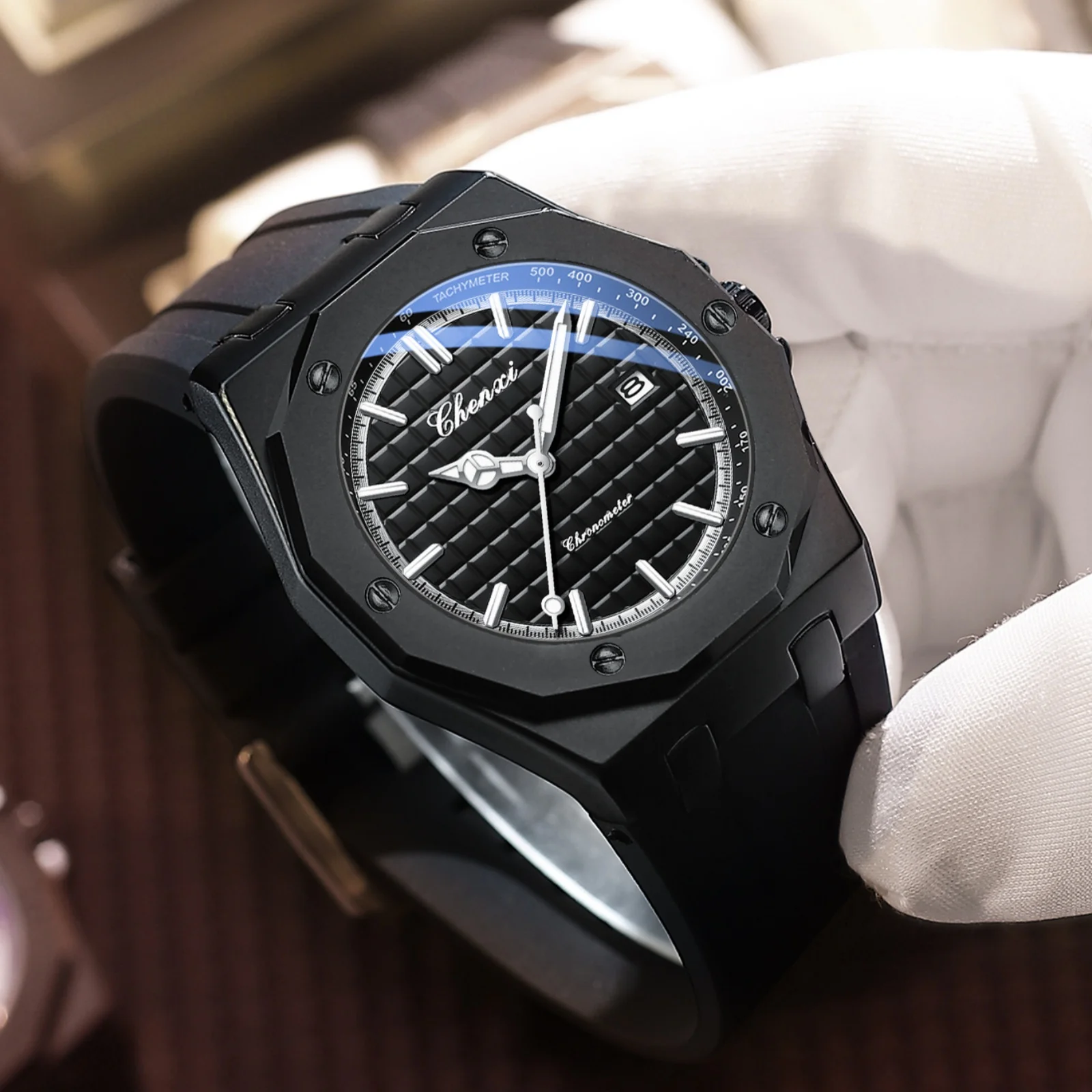 CHENXI 8268 Men\'s Quartz Watch Luminous Silicone Strap Waterproof Calendar Sports Casual Watches for Men reloj hombre