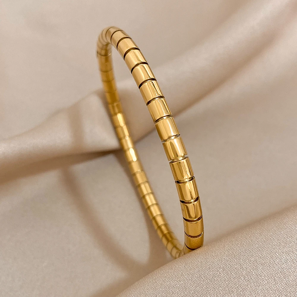Greatera Creative Stainless Steel Snake Bone Bangles Bracelets for Women 18K Gold Plated Metal Bracelet Waterproof Jewelry 2023