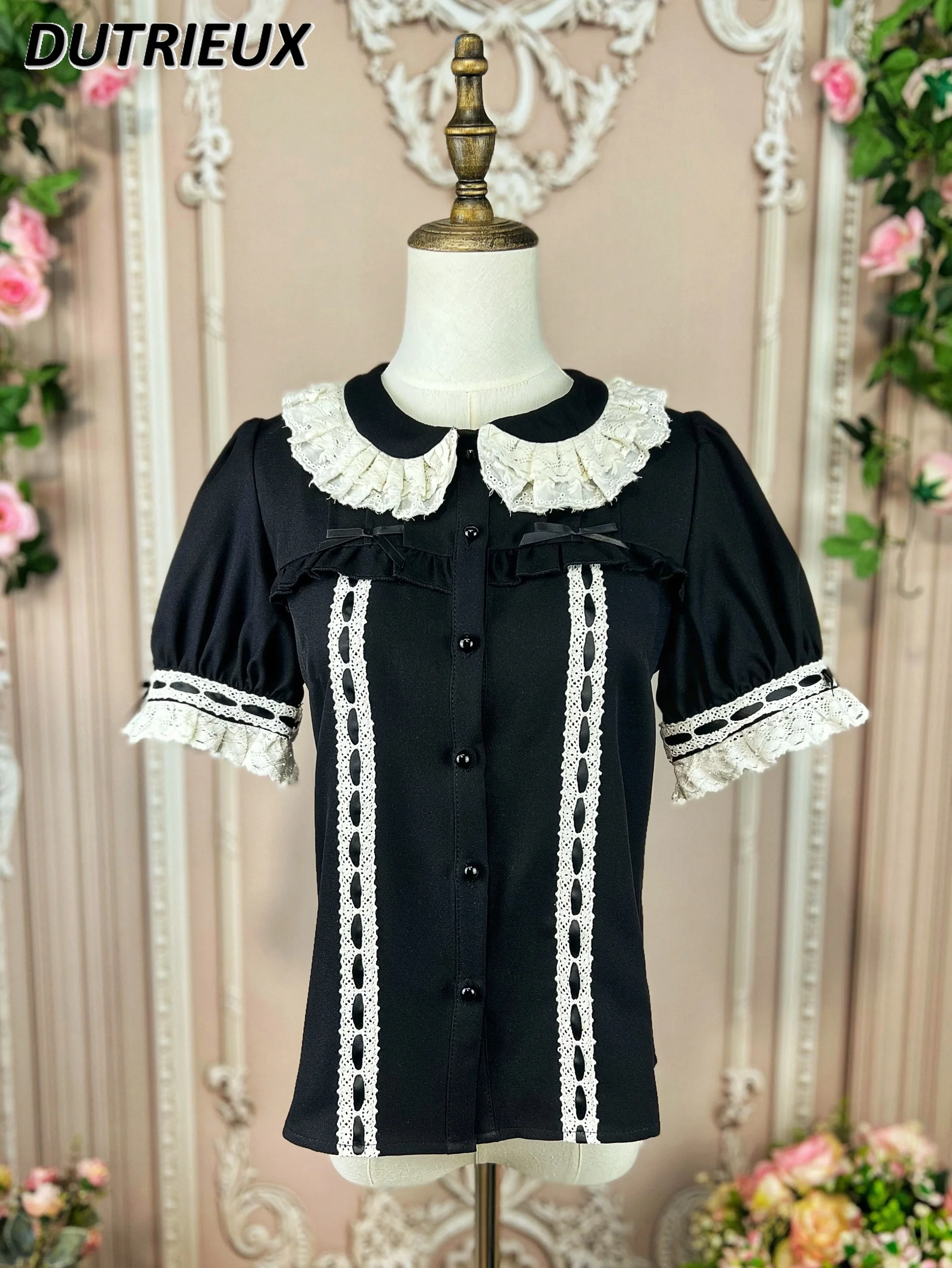 Doll Collar Elegant Casual Blouse Sweet Cute Court Women's Tops Summer New Original Lolita Style Short-sleeved Shirt for Lady