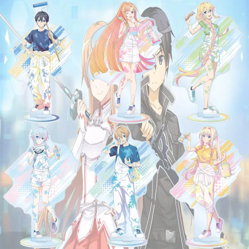 Sword Art Online 15CM Kirito Asuna Popular Anime Character Acrylic Stand Figure Cool Desk Ornament Cosplay Prop Keychain