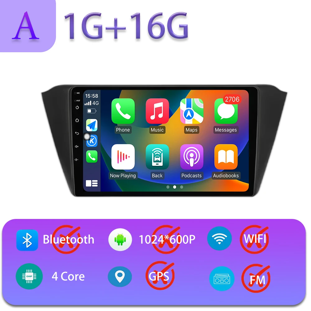 Android 16 Carplay Auto voor Skoda Fabia 3 III 2015-2019 GPS Navigatie DSP Autoradio Multimedia Videospeler Stereo WIFI BT