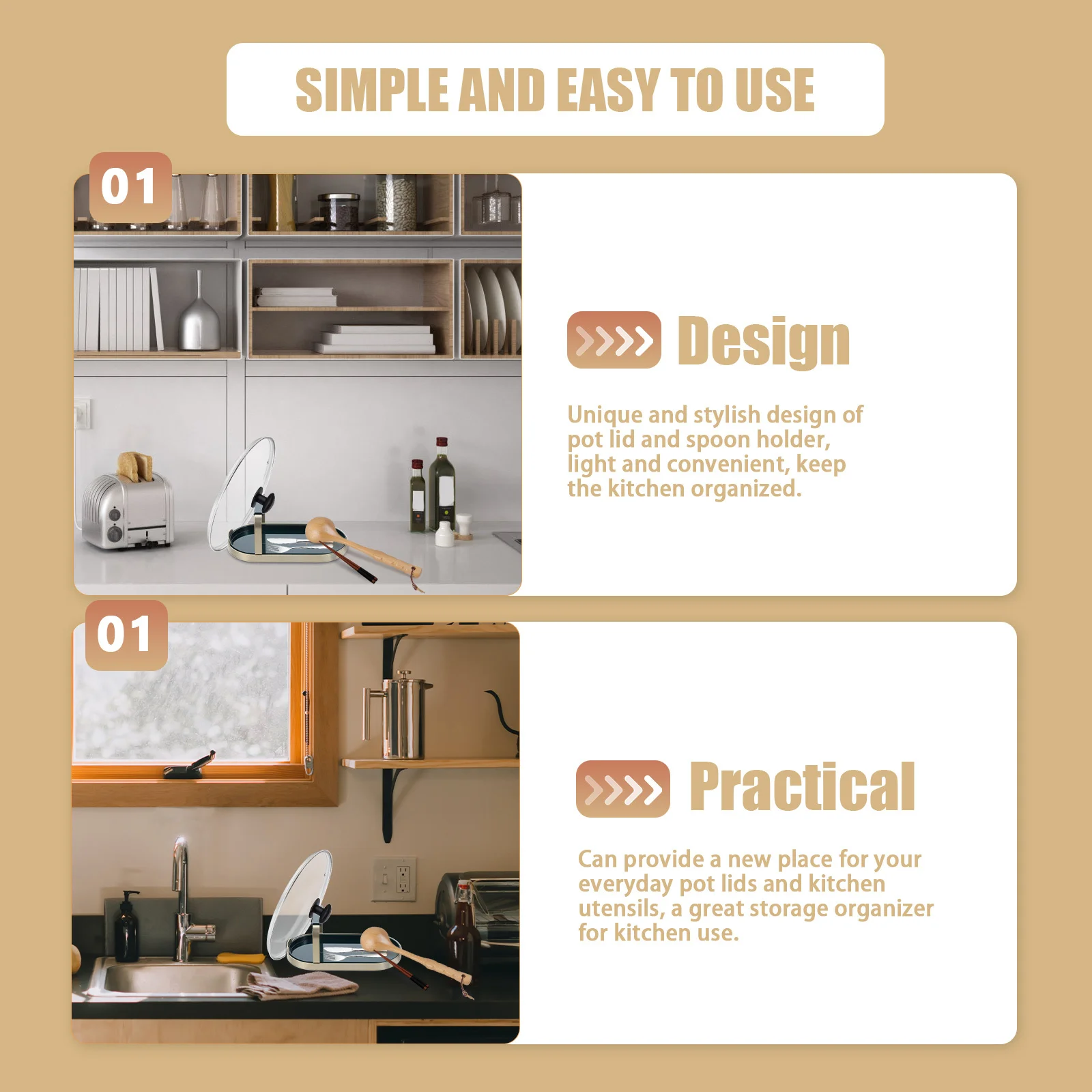 

Kitchen Utensil Holder with Spoon Rest and Pot Cover Stand for Countertop Storage Organizer Ladle Rack Soup Spoon Rest