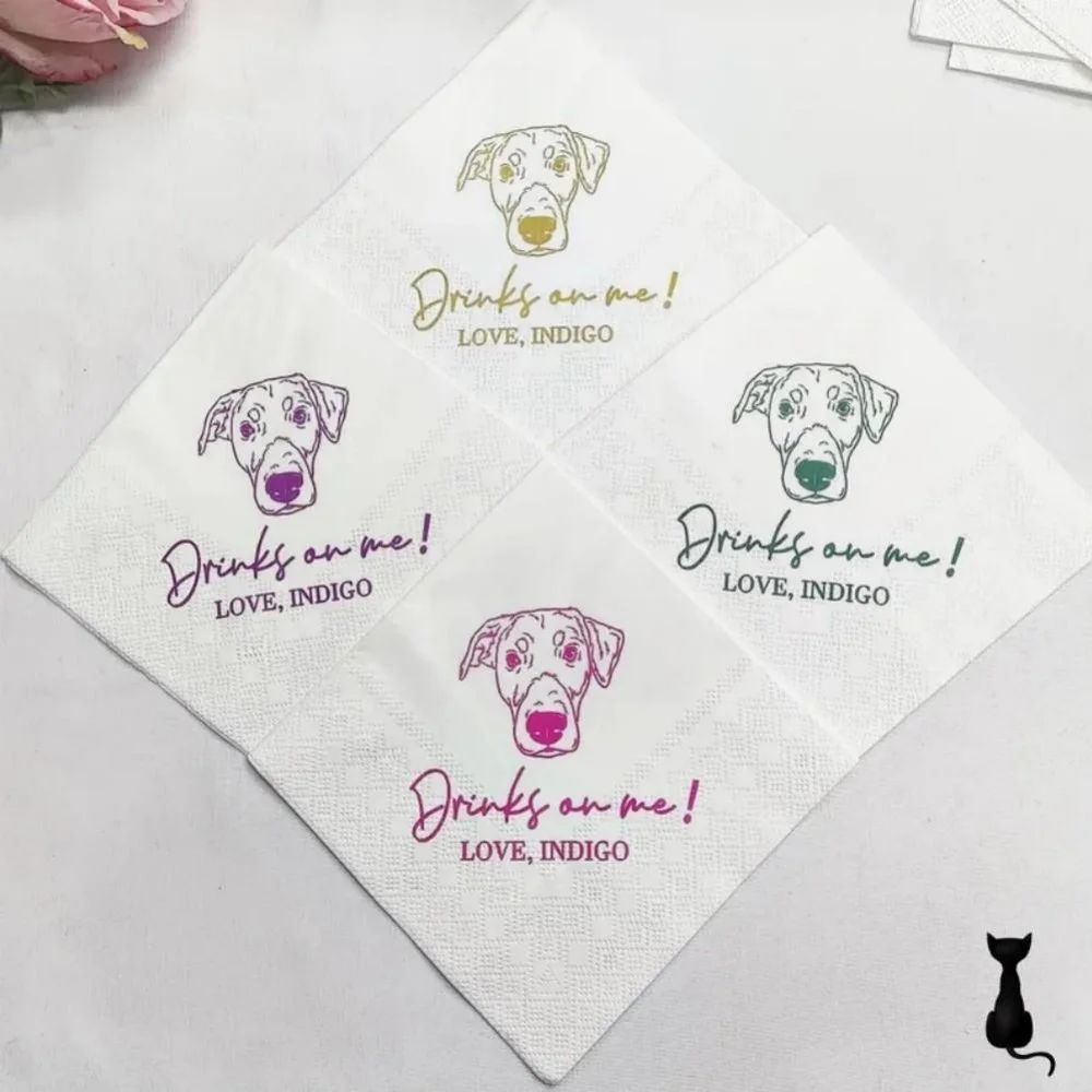 تخصيص الحيوانات الأليفة المناديل الزفاف ، الحيوانات الأليفة الوجه واسم منديل ، الحيوانات الأليفة خط واحد رسم منديل ، الكلب منديل الزفاف ديكور ، منديل عيد ميلاد