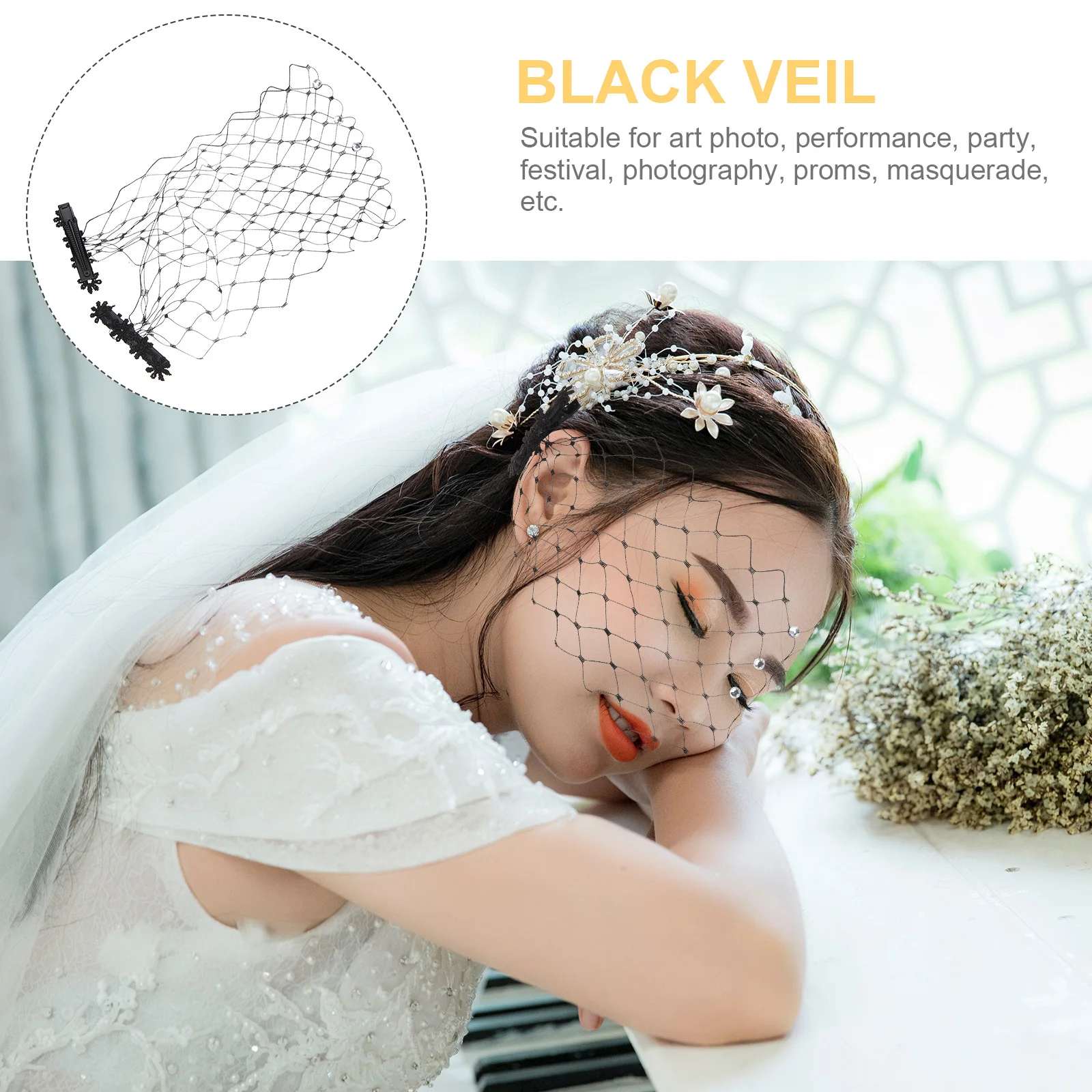 

Black Mesh Veil With Rhinestones Elegant Face Veil For Women Bridal Fascinator Party Masquerade Tea Party Wedding