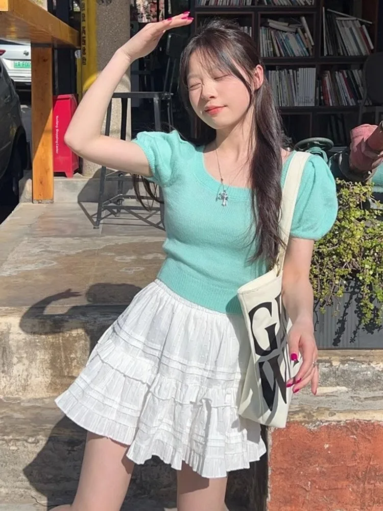 

Летняя трикотажная футболка с пузырьками све, женская сексуальная футболка с завязкой на талии, корейский топ для поездок на работу, Faion