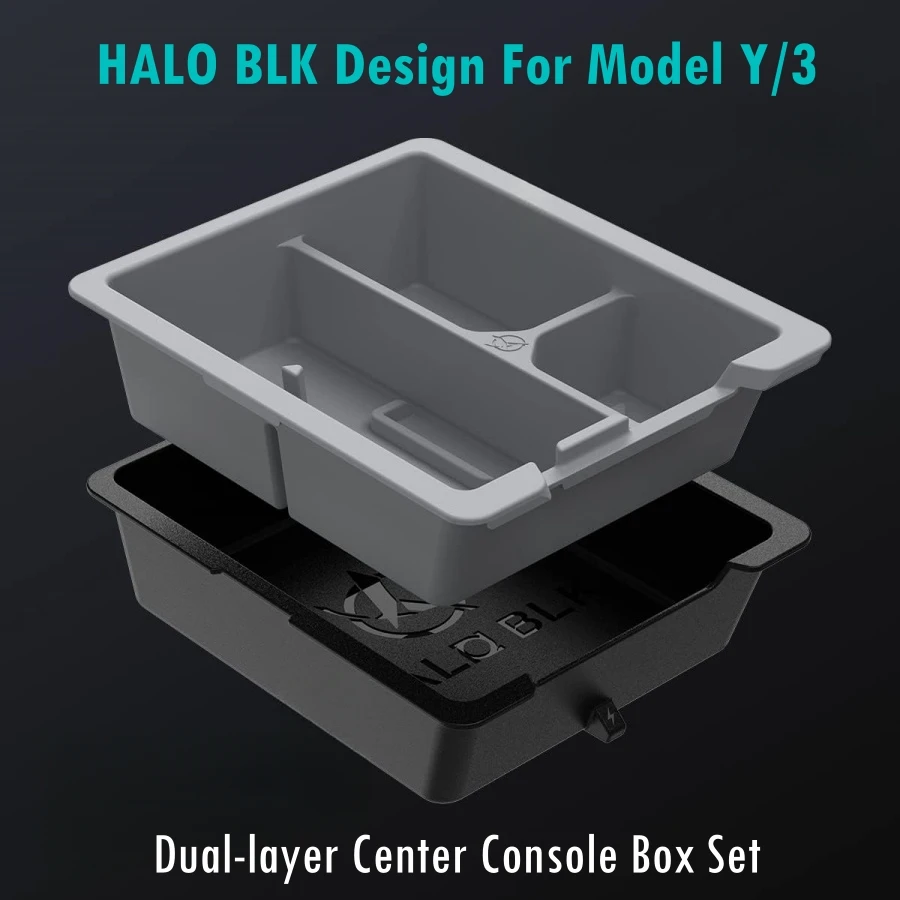 

HALO BLK For Tesla Model Y 2021-2024 & Model 3 2021-2023 Premium Silicone Center Console Organizer Box Tray Cup Holder