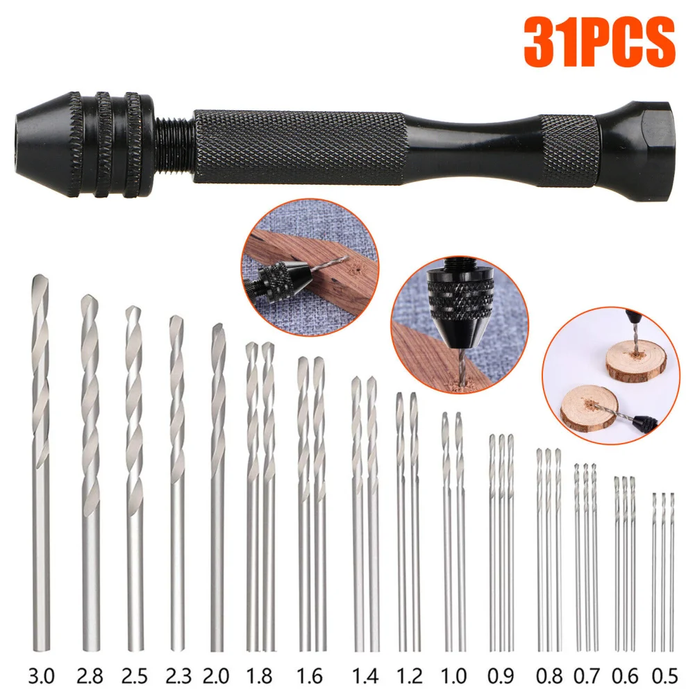 

31 Pieces Hand Drill Bits Set Pin Vise Hand Drill With 30pcs Mini Drill Bits For DIY Jewelry Wood Resin PVC Plastic