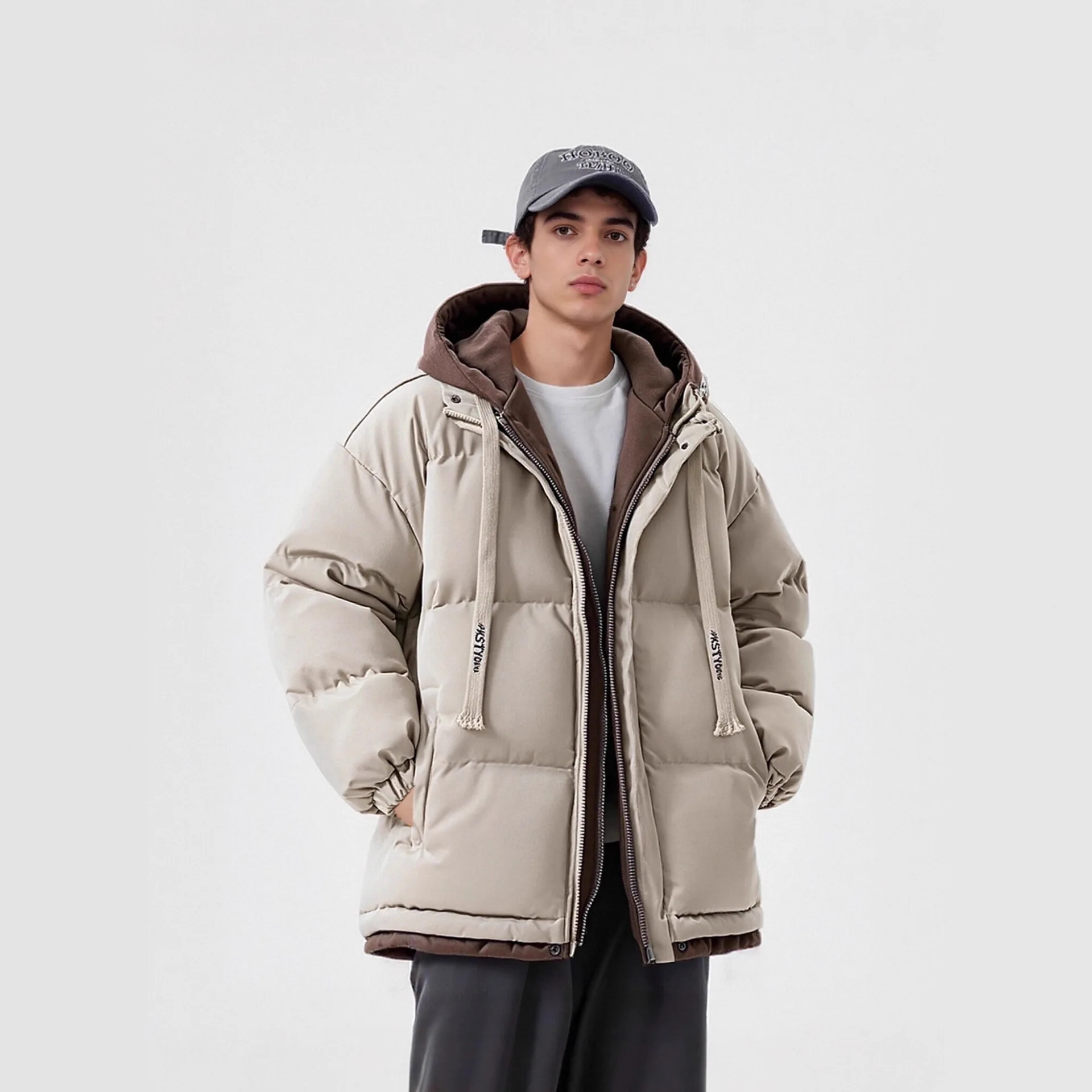 

Cotton Coat Fake Two-piece Winter Clothing for Teenagers, Men's Coat, Korean Style Trendy, Thick Jacket, New Winter Model