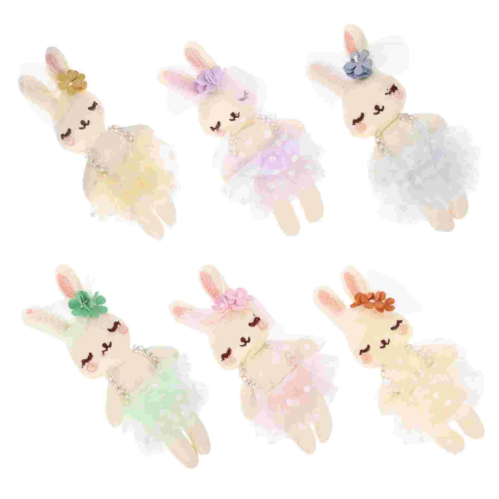 Peluches de conejo de 6 piezas, adorno de ropa, muñecas DIY, diadema de conejo, decoración de ropa de bebé