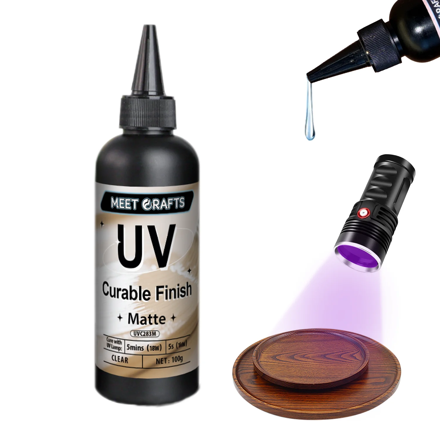

Meetcrafts UV Curable Clear Gloss Wood Finish Waterproof Polyurethane -Rapid Dry, Scratch-Resistant, VOC-Free，Indoor/Outdoor Use
