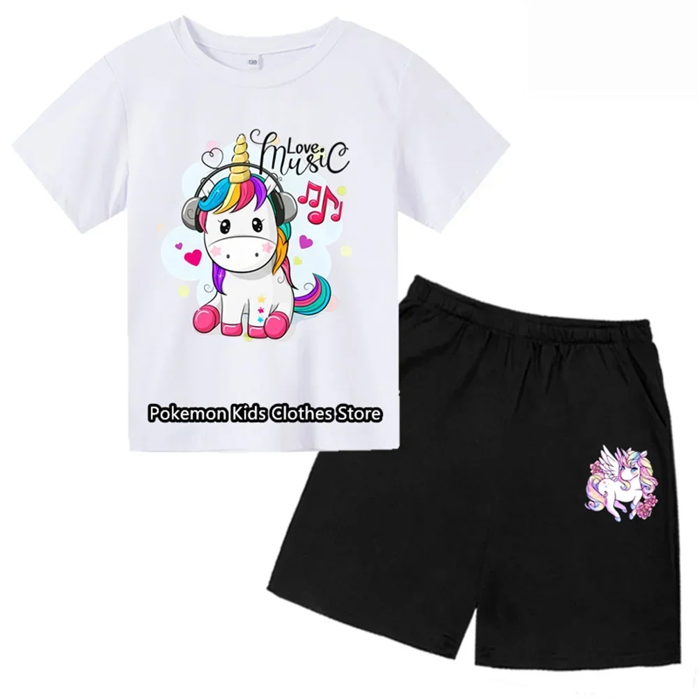 New Funny UnicornsT Shirts Girls Cute Unicornio Ullzang Cartoon T-shirt Harajuku Y2k Aesthetic Graphic Summer Tshirt Set