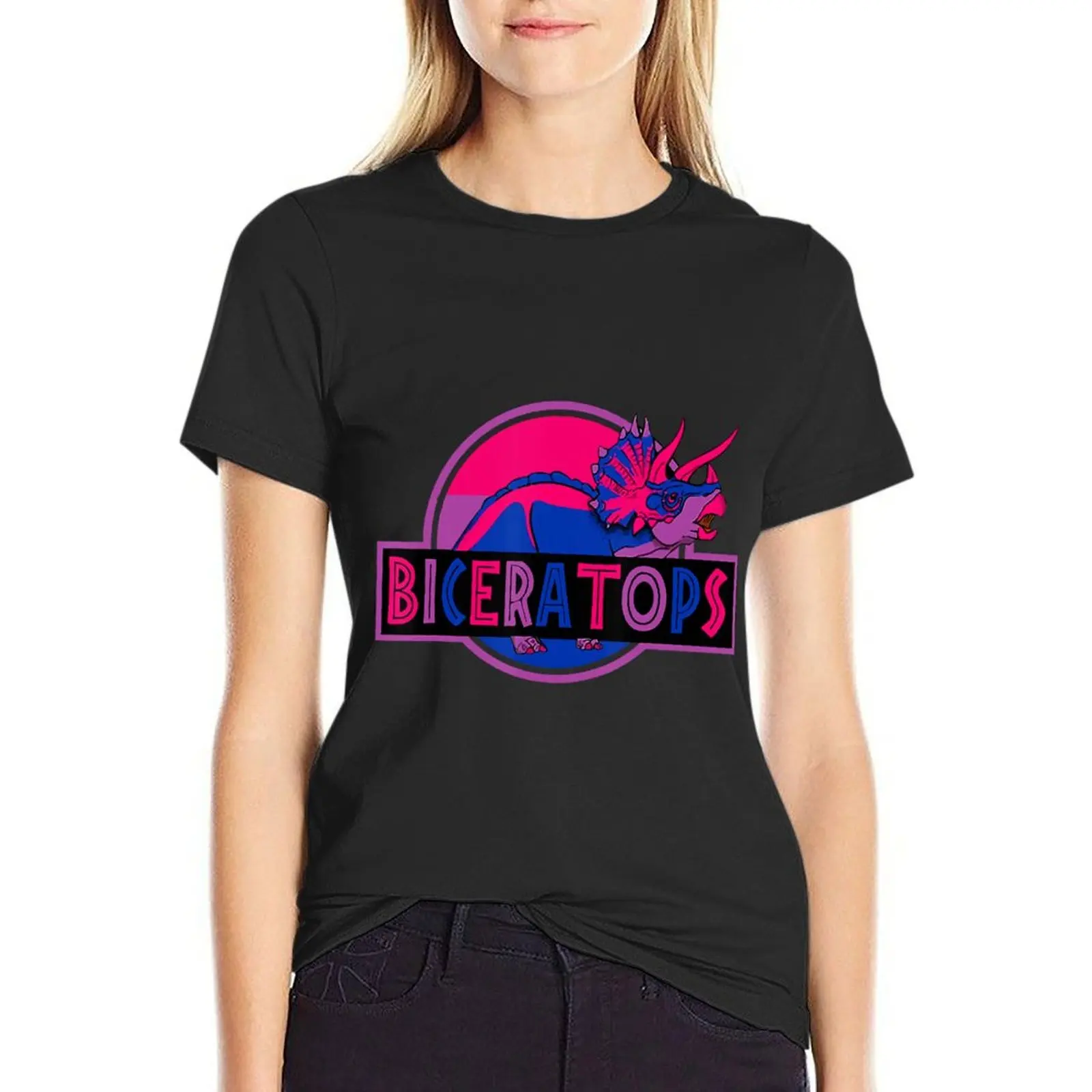 Biceratops Bisexual Ceratops Dinosaur LGBT Pride Month T-Shirt vintage clothes Short sleeve tee funny Women's tops