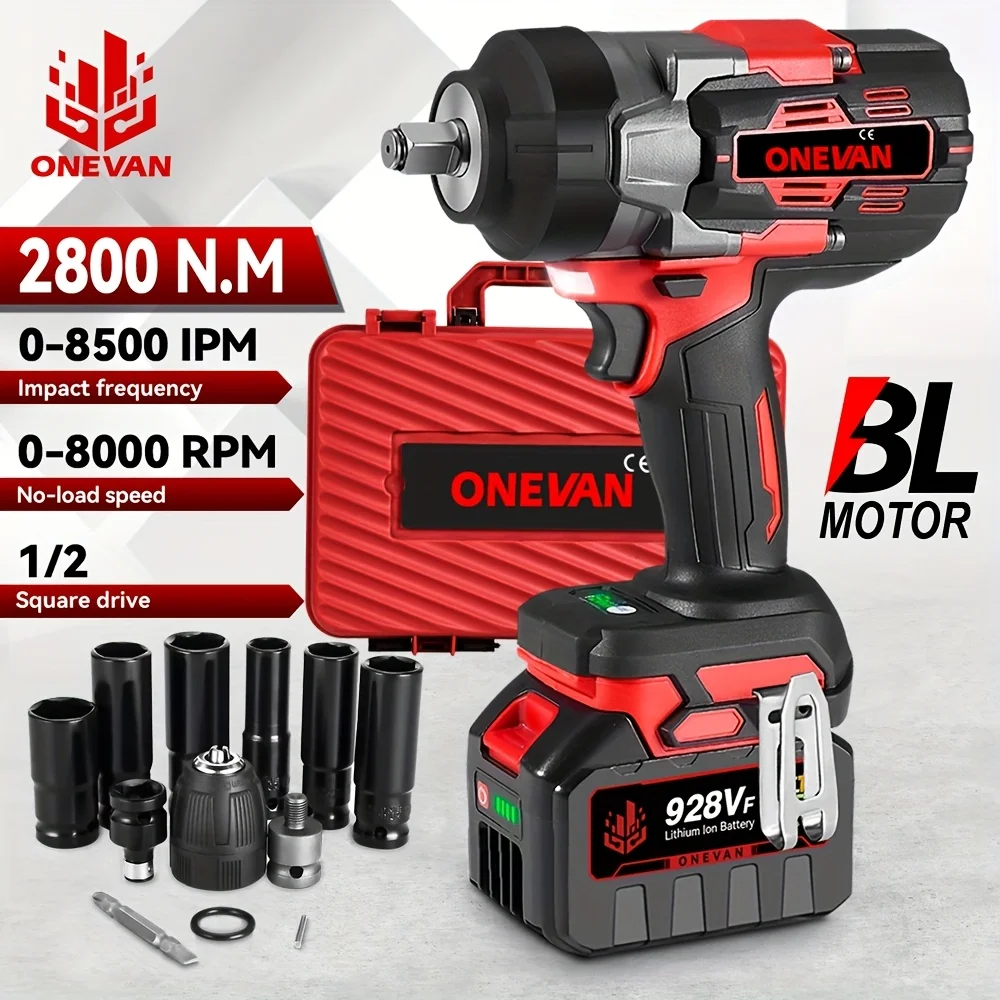 

Electric Wrench, Cordless Impact Wrench 1/2 Inch Compatible for 18V Battery, 2065Ft-lbs(2800N.m), High Torque Electric Wrench, Electric Screwdriver, Brushless Impact Driver, Electric Gun for Automotive/trucks/home DIY Repair Power Tool Set Gifts