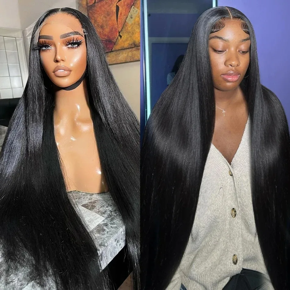 5x5 Glueless For Black Women 30 Inch Lace Front Wig PrePlucked 200 Density HD Transparent Straight Lace Frontal Human Hair Wig