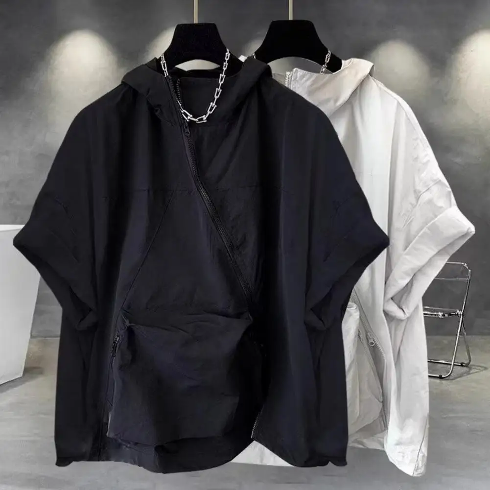 

Men Summer T-shirt Hooded Oversized Korean Style Top Baggy Short Sleeves Mid Length Streetwear Hip Hop Sport Hoodie 남성 티셔츠