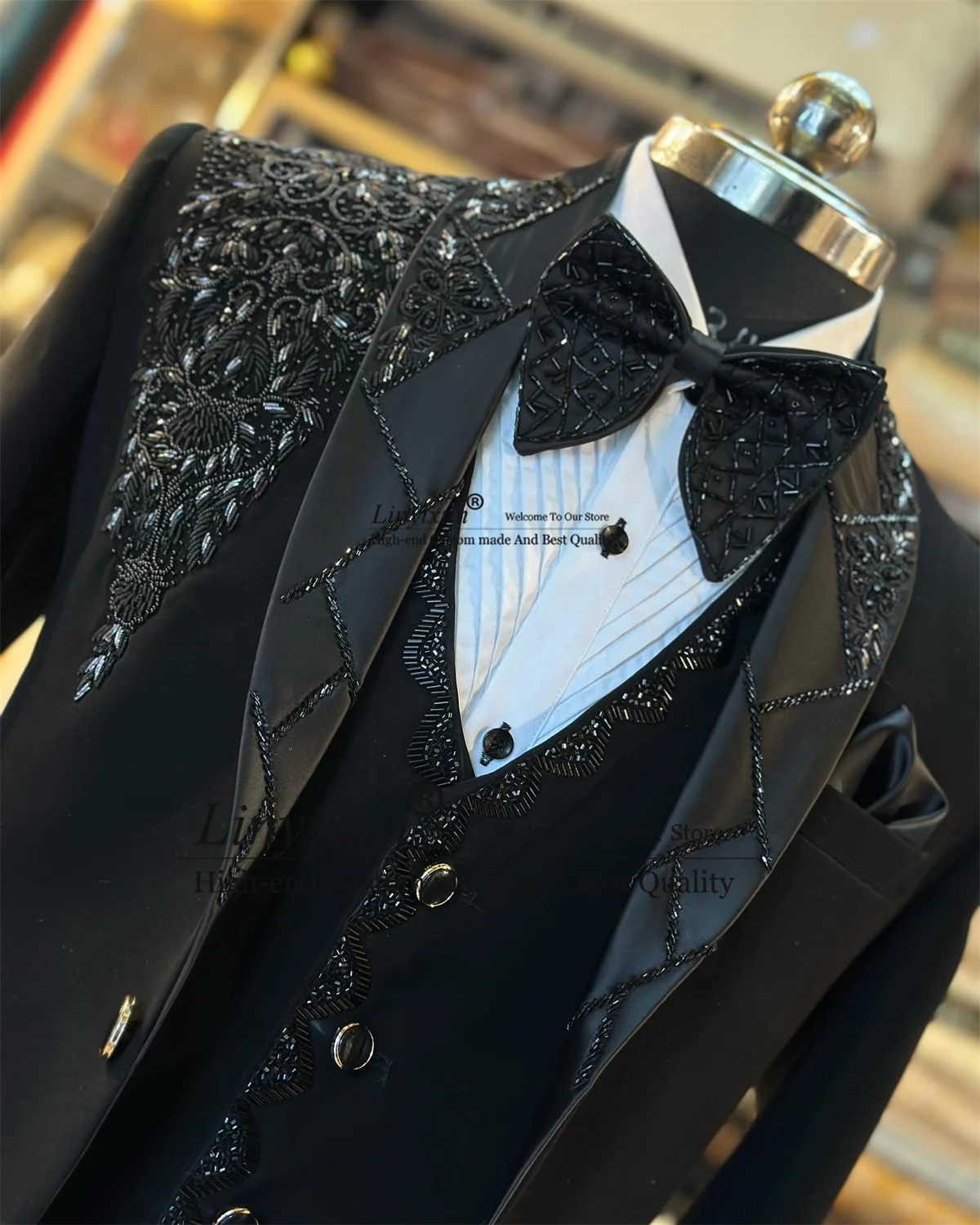 Sparkly Metal Diamond Embellished Men Suit Slim Fit Glitter Wedding Prom Blazers 3 Pieces Set Groom Tuxedos trajes para hombre