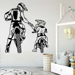 Motorcycle Wall Sticker Family Father & Son Motocross Wall Decals Helmet Motorcycle Vinyl Home Decor Sports Decoration SY596