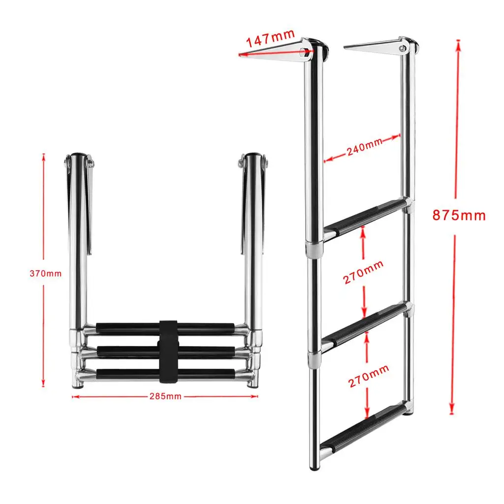 

3 steps swimming ladder boat ladder for larger boats, stainless steel,