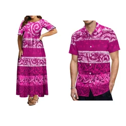 Women's Custom Dress Large Hem High Quality Long Dress Casual Loose Couple Set Summer Short Sleeve Dress Shirt Polynesia Dress