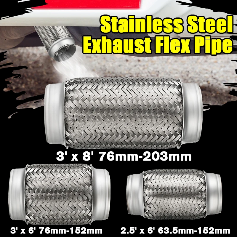 

63.5mm 76mm Stainless Steel Double Braid Car Muffler Exhaust Flexible Pipe Tubing Universal Exhaust Joint Universal