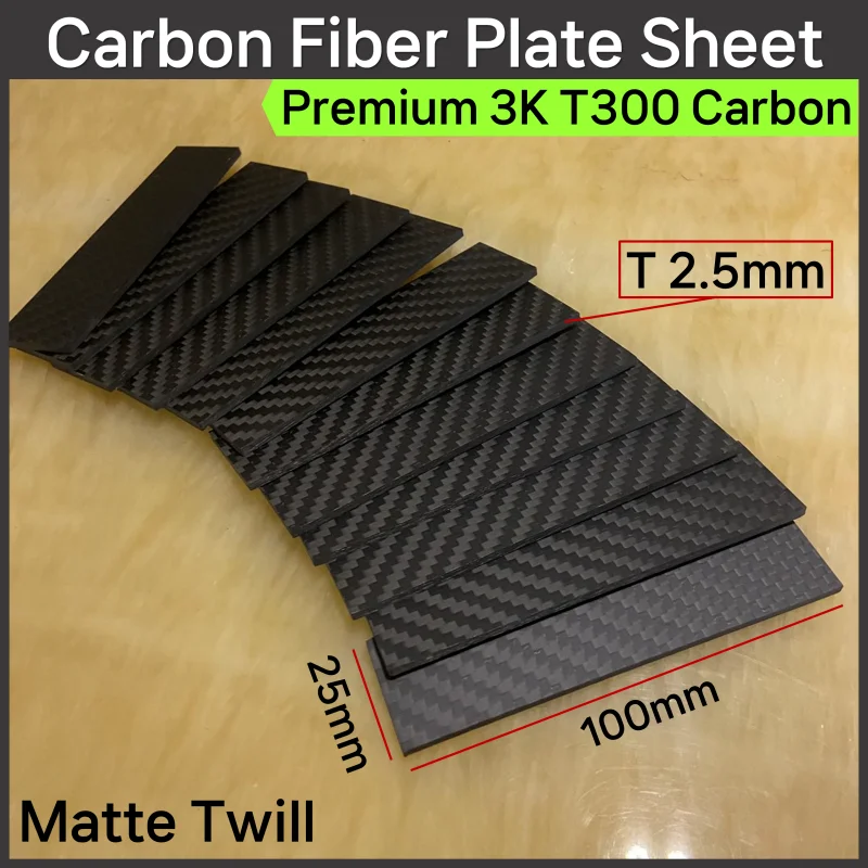 100x25mm Full 3K Carbon Fiber Plate Sheet High Strength Carbon Board Panel Thickness 2.5mm Matte Twill Weave