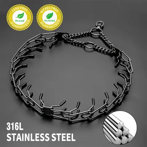 प्रशिक्षण प्रोंग डॉग कॉलर हटाने योग्य काला पालतू लिंक चेन समायोज्य स्टेनलेस स्टील धातु स्पाइक हार आरामदायक रबर टिप के साथ 8 best sales कुत्ते की चेन कॉलर - №5