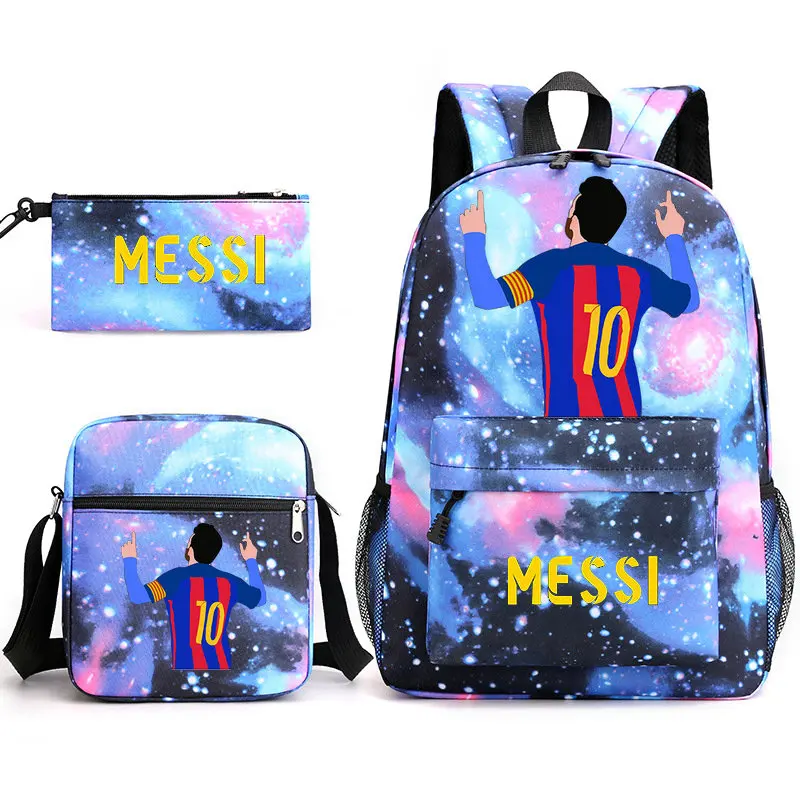 Messi Backpacks 3Pcs Set Boys Girl School Backpack Students school bag Teens Large capacity Cartoon Mochila Infantil