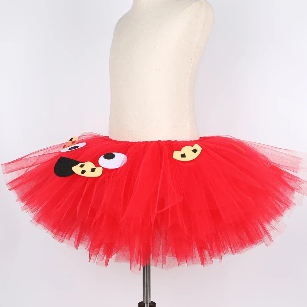 Red Cookie Monster Elmo Girls Tutu Skirt Set Fluffy Toddler Baby Girls Tulle Skirts Kids Halloween Birthday Party Tutu Costume