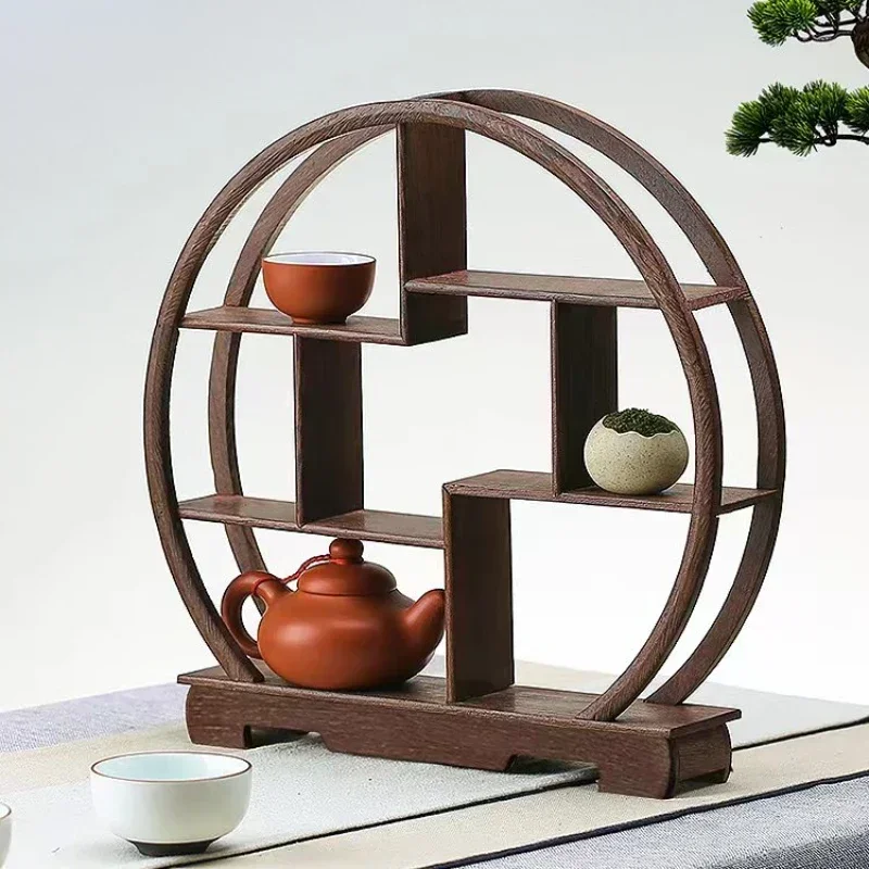 Chinese Style Handmade Vintage Decorative Stand Luxury Home Shelves Durable Desk Organizer with Classic Timeless Tea Display