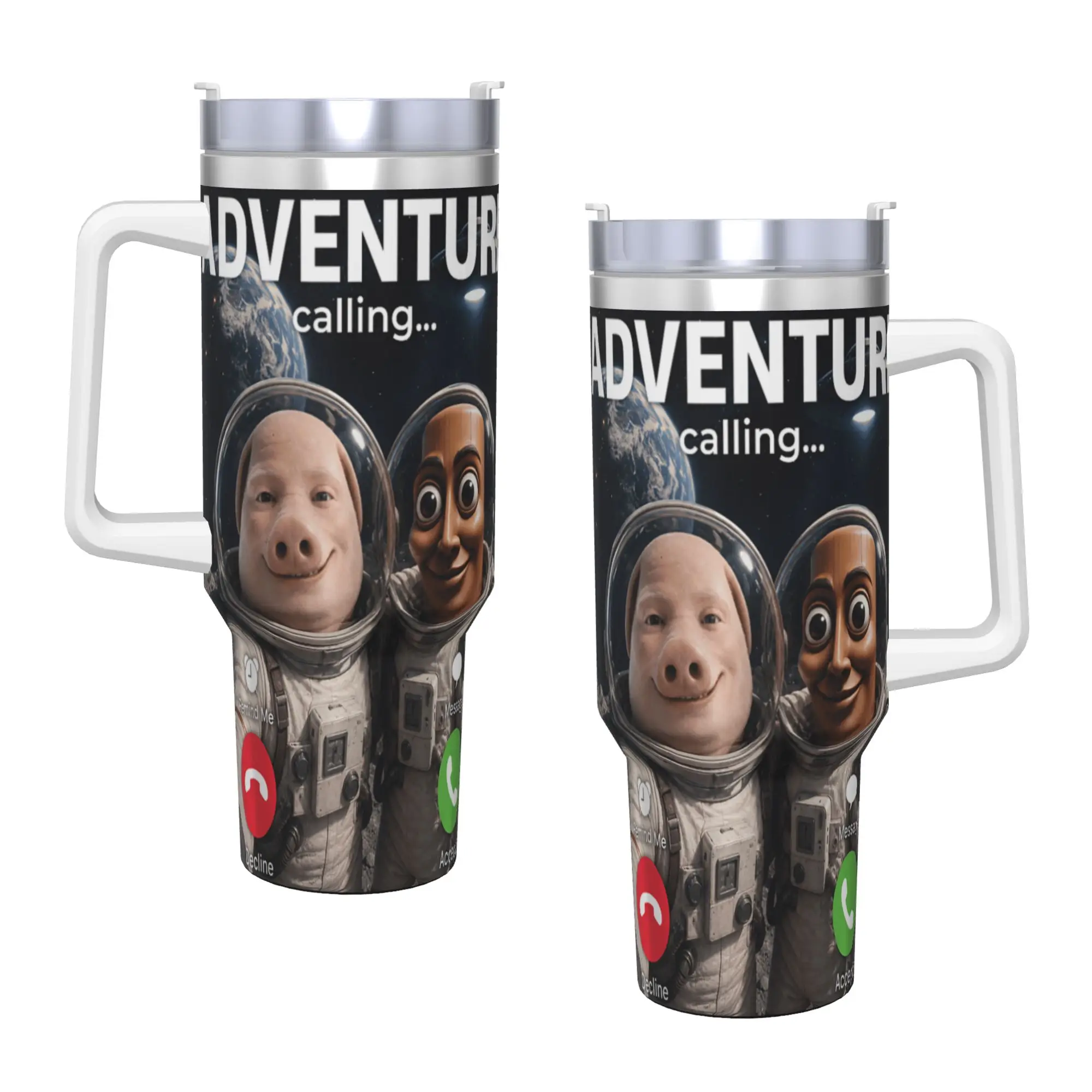 Funny Brainrot Outer Space Meme Tung Sahur John Pork Selfie Stainless Steel Tumbler Driving Mugs Cup Large Coffee Mug