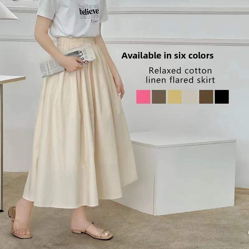 

Новая летняя женская хлопковая длинная юбка с высокой талией, А-силуэт, миди, плиссированная, макси, однотонная, повседневная