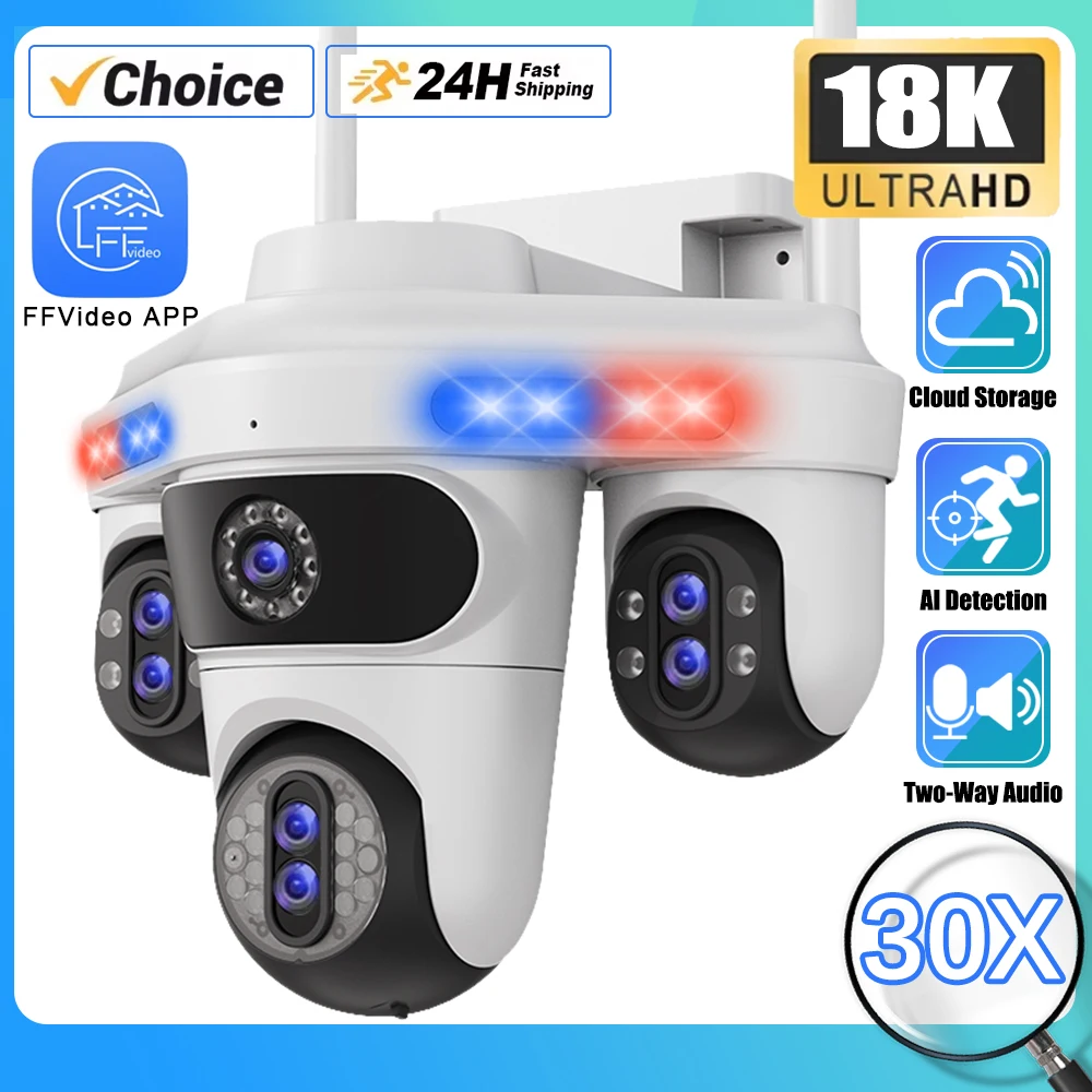 HD 35MP WIFI PTZ Camera 30X ZOOM IP CCTV Outdoor Waterproof Camera Multi-Lens 4 Screen Two-Way Intercom Auto Tracking FFvideo