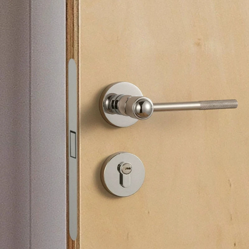 MidCentury Modern Magnetic Lock,BrushedSilver Interior Bedroom LockSet,Minimalist Silent DoorHandle,RetroVintage EntrywayLockset