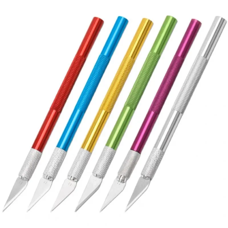 Antypoślizgowy metalowy zestaw narzędzi do skalpela nóż do grawerowania noże rzemieślnicze + 5 sztuk ostrzy telefon komórkowy PCB DIY naprawa narzędzi ręcznych