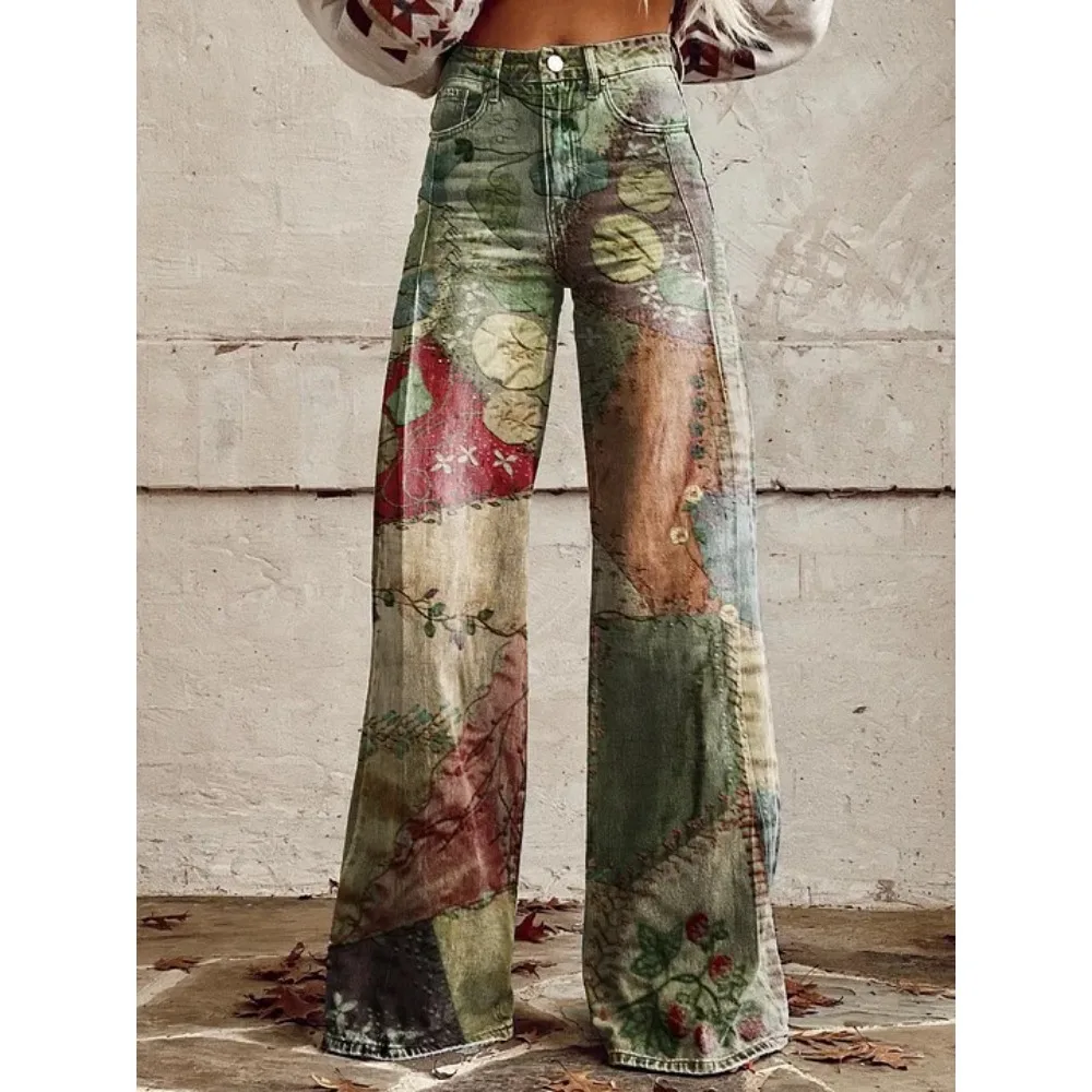 Retro Japanische Kunst-Print Weite Hose 100% Baumwolle Lässige Loose-Fit Palazzo-Hose mit Taschen Damen Sexy Hochtaillierte Hose – Detail 5