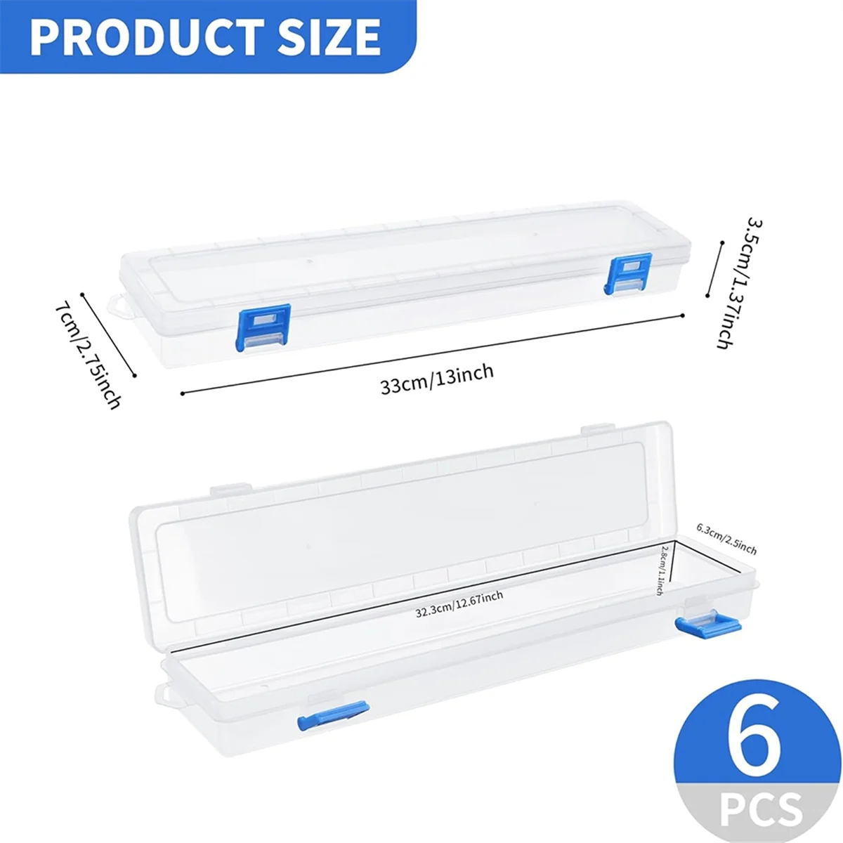 6Pcs Plastic Paint Brush Storage Box,13 Inch Clear Paint Brush Holder Drawing Pen Container with Buckle Plastic Paint