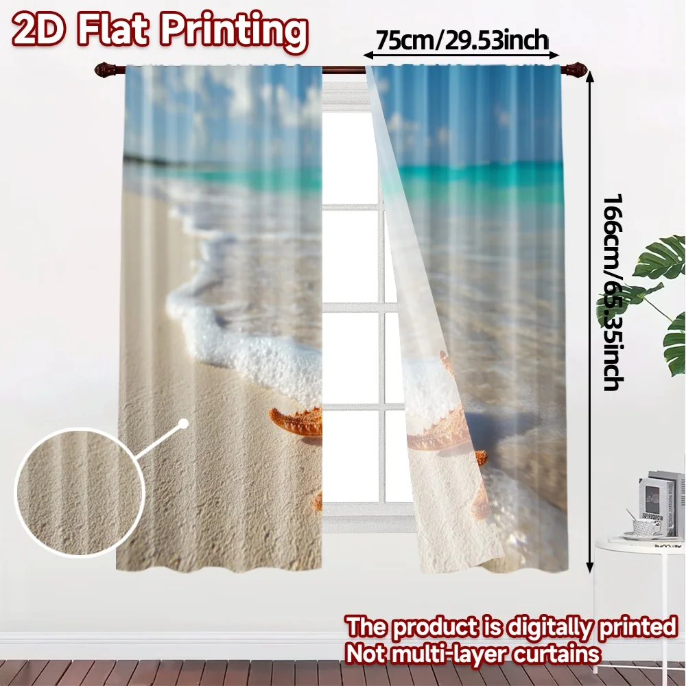 2pcs, 2D FLAT PRINTING Curtains (Without Rod) Starfish Bliss Chic Curtains Digital Printed Versatile Fabric Curtains Decorations